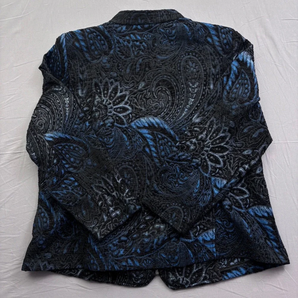 Susan Graver Style‎ Blue Black Paisley Jacquard Zip Jacket Womens 1X Mock Neck